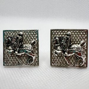 Swank Silvertone Rampant Lion on Shield Medieval Knight Horse Cuff Links